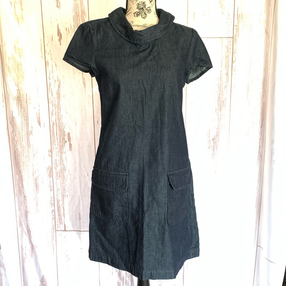 Zara Basic Chambray Short Sleeve Shift Dress Xs - image 1